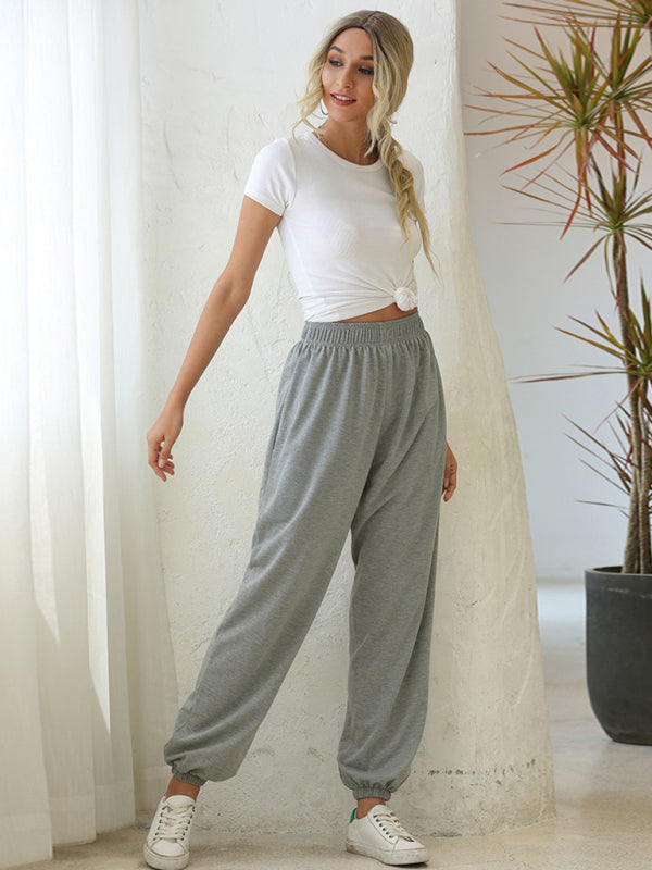 Women's Solid Color Sport Elastic Waistband Jogger
