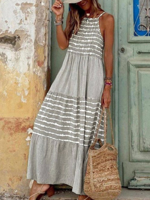Women's Swing Stitching Halter Neck Maxi Dress