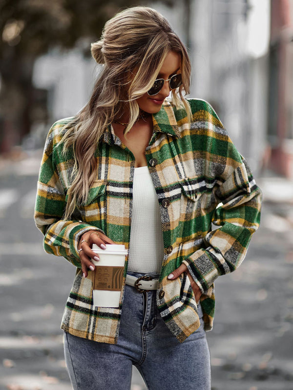 New plaid long-sleeved top temperament casual shirt jacket