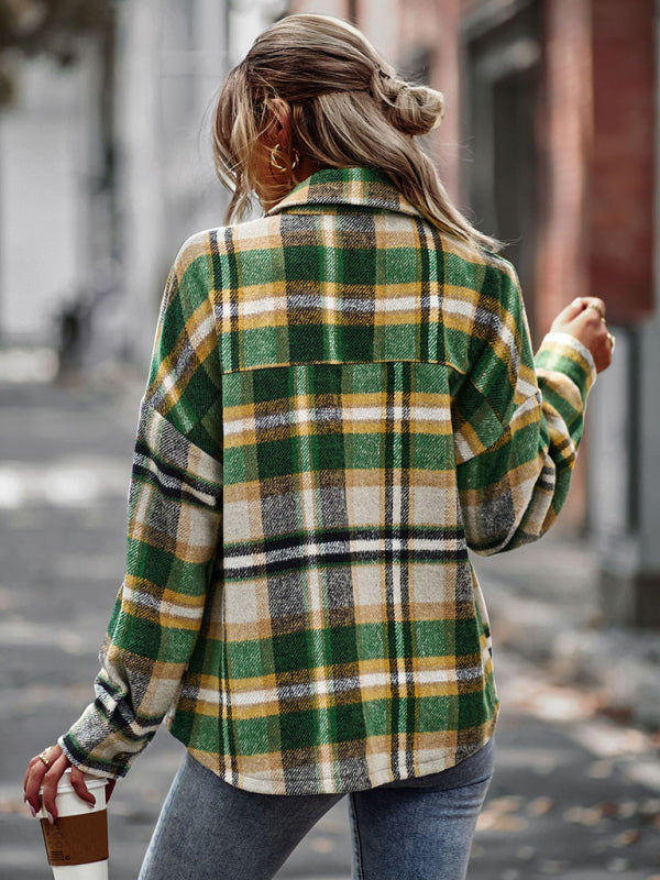 New plaid long-sleeved top temperament casual shirt jacket