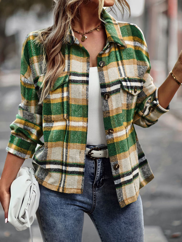 New plaid long-sleeved top temperament casual shirt jacket