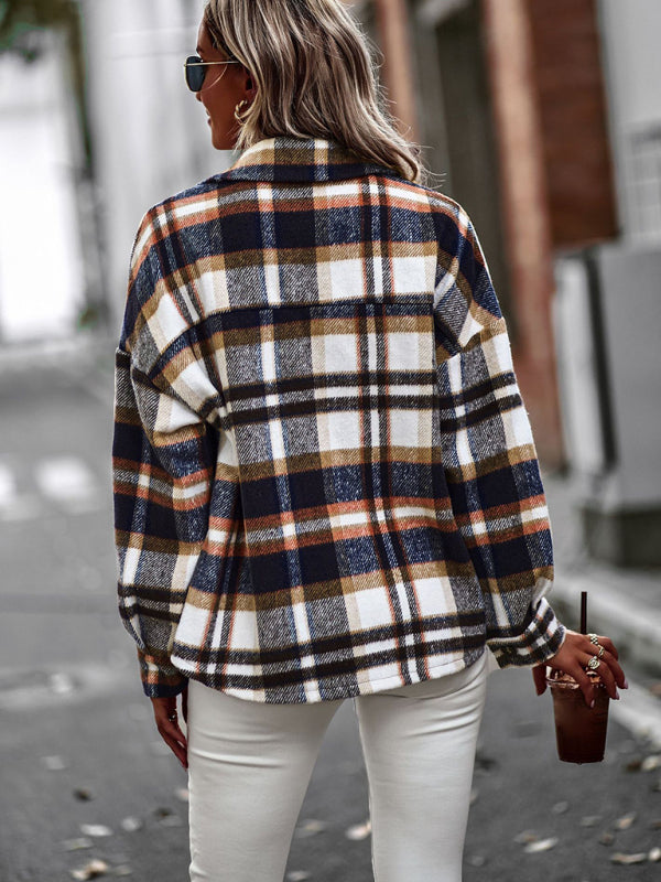 New plaid long-sleeved top temperament casual shirt jacket