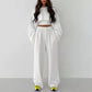 Fashion pullover long-sleeved navel sweater + suspender straight-leg wide-leg pants three-piece set
