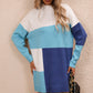 Women's Casual Color Block Dress Crew Neck Knit Long Sweater