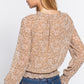 Long Slv Smocked Print Woven Top