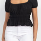 Puff Sleeve Eyelet Peplum Top