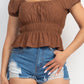 Puff Sleeve Eyelet Peplum Top