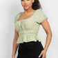 Puff Sleeve Eyelet Peplum Top