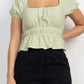 Puff Sleeve Eyelet Peplum Top