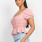 Puff Sleeve Eyelet Peplum Top