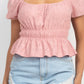 Puff Sleeve Eyelet Peplum Top