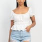 Puff Sleeve Eyelet Peplum Top