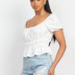 Puff Sleeve Eyelet Peplum Top