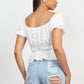 Puff Sleeve Eyelet Peplum Top