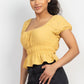 Puff Sleeve Eyelet Peplum Top