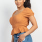 Puff Sleeve Eyelet Peplum Top