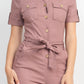 Collared Waist-tie Buttoned Jumpsuit