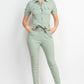 Collared Waist-tie Buttoned Jumpsuit