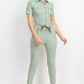 Collared Waist-tie Buttoned Jumpsuit
