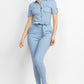 Collared Waist-tie Buttoned Jumpsuit