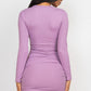 Ribbed long sleeve drawstring bodycon dress
