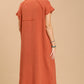 Split neck button down midi dress with no lining