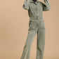 Mid button down stone wash wide leg distressed jumpsuit & side pockets with no lining