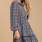 Collared neckline button down floral print dress with crochet trimmed details