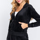 Long Sleeve Velour Hoodie Zip Up Jacket