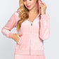 Long Sleeve Velour Hoodie Zip Up Jacket
