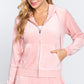 Long Sleeve Velour Hoodie Zip Up Jacket