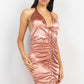 Halter Satin Ruching Dress