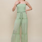 Woven Solid Sleeveless Smocked Ruffle Jumpsuit