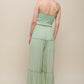 Woven Solid Sleeveless Smocked Ruffle Jumpsuit