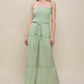 Woven Solid Sleeveless Smocked Ruffle Jumpsuit
