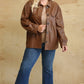 Faux Leather Button Down Shacket With Side Pockets