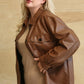 Faux Leather Button Down Shacket With Side Pockets