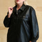 Faux Leather Button Down Shacket With Side Pockets