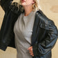 Faux Leather Button Down Shacket With Side Pockets