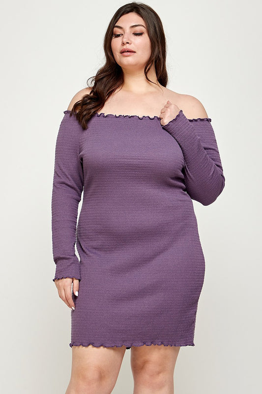 Plus Size, Solid Smocked Off Shoulder Dress