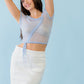 Light Blue Polka Dot Print Sheer Mesh Ruched Front Detail Crop Top