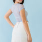 Light Blue Polka Dot Print Sheer Mesh Ruched Front Detail Crop Top