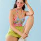 Multicolor Floral Print Sleeveless U-neck Self-tie Strap Bodysuit