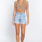 Halter Ruched Crop Sweater Knit Top