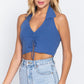 Halter Ruched Crop Sweater Knit Top