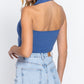 Halter Ruched Crop Sweater Knit Top