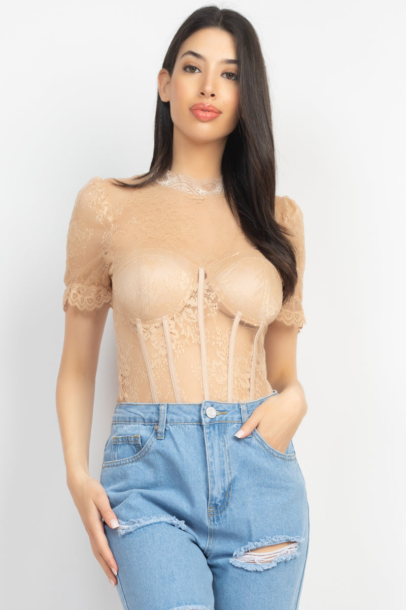 Floral Lace Corset Keyhole Bodysuit