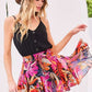 V-neck Adjustable Shoulder Strap Waist Elastic Contrast Solid Ruffle Floral Print Romper