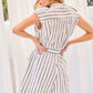 Notched Neck Button Elastic Band Waist Stripe Print Romper
