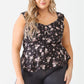 Plus Floral Button-up Sleeveless Flare Hem Top